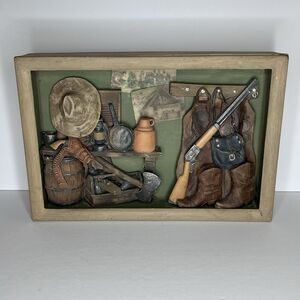 Vintage 1999 Framed Western Memorabilia Shadow Box No Glass Har Boots Guns